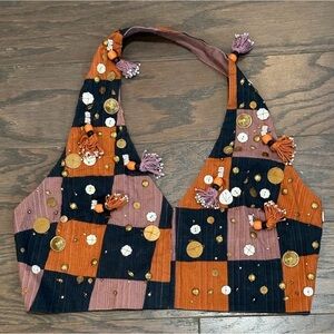 Zara Embelished Hippie Crop Halter Top